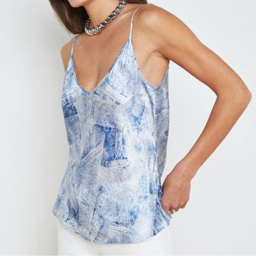 L’agence Lexi denim print silk camisole